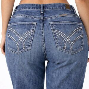 Wrangler Q-Baby Embroidered Pocket Medium Blue Boot Cut Jeans, Size 9-10…